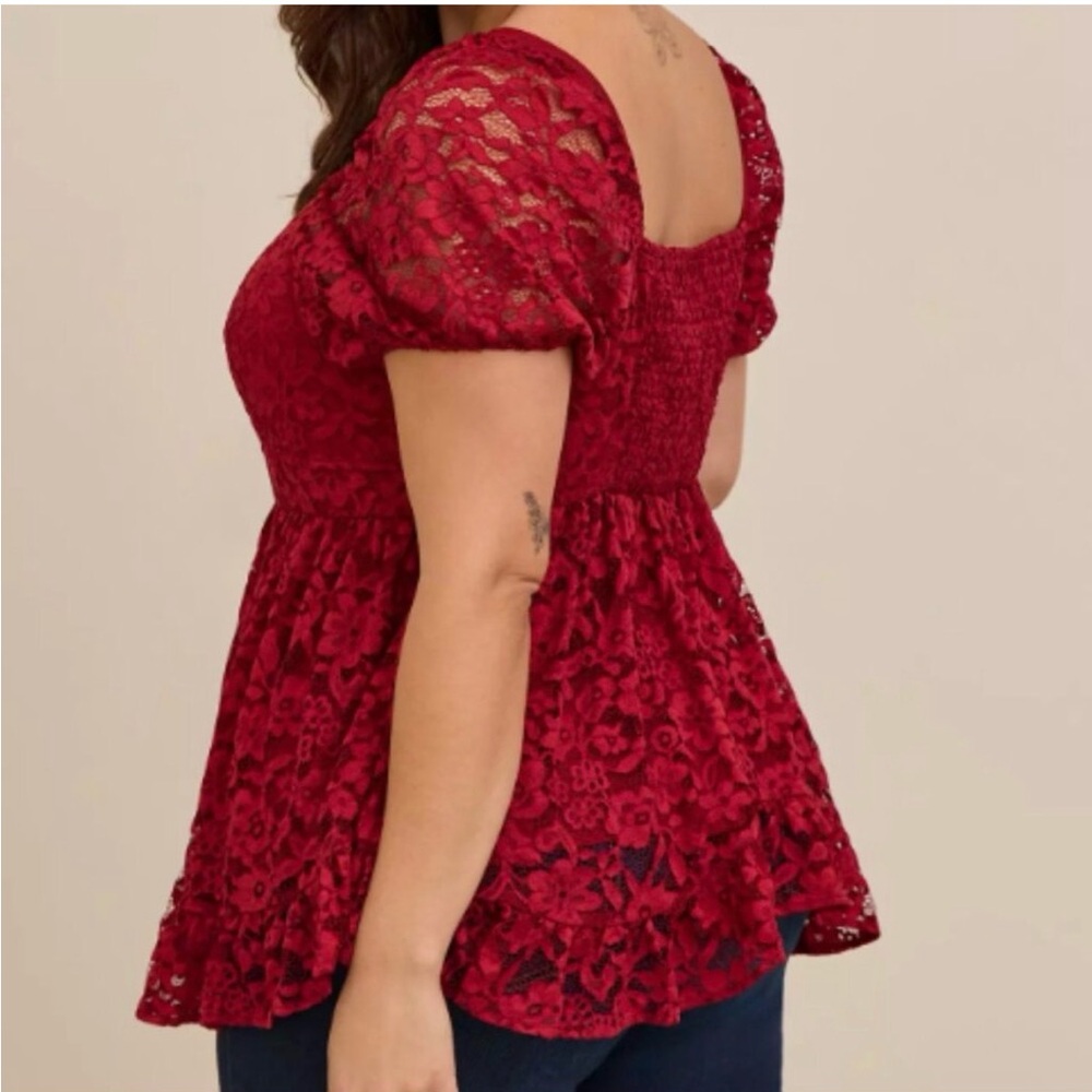 Torrid Red Lace Floral Blouse - Picture 2 of 9